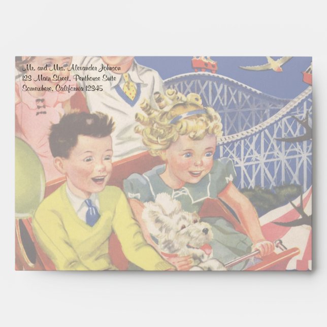 Vintage Children Balloons Dog Roller Coaster Ride Envelopes (Front)