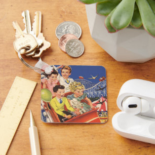 Vintage Children Balloons Dog Roller Coaster Ride Key Ring