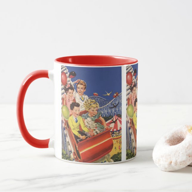 Vintage Children Balloons Dog Roller Coaster Ride Mug (With Donut)