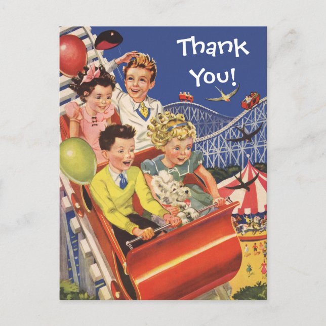 Vintage Children Balloons Dog Roller Coaster Ride Postcard (Front)