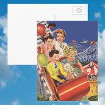 Vintage Children Balloons Dog Roller Coaster Ride Postcard<br><div class="desc">Vintage illustration children image with boys and girls on a roller coaster having fun at the amusement park. The kids are smiling holding balloons and even the family pet dog is enjoying the ride!</div>