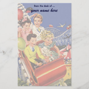 Vintage Children Balloons Dog Roller Coaster Ride Stationery