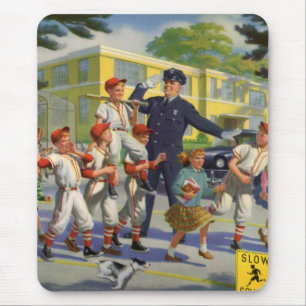 Vintage Children, Baseball Players Crossing Guard Mouse Mat