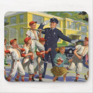 Vintage Children, Baseball Players Crossing Guard Mouse Mat