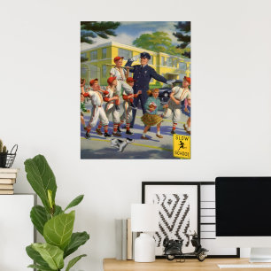 Vintage Children, Baseball Players Crossing Guard Poster