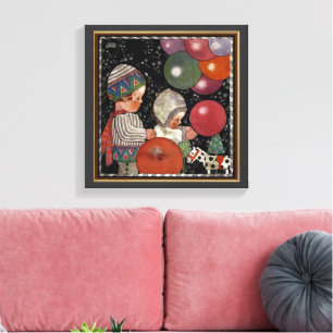Vintage Children Birthday Party, Balloons and Toys Canvas Print