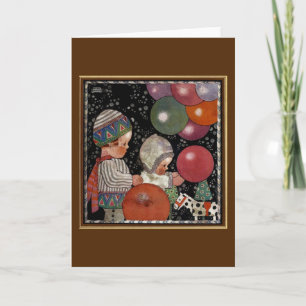 Vintage Children Birthday Party, Balloons and Toys Card