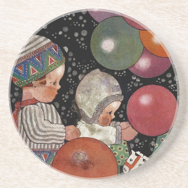 Vintage Children Birthday Party, Balloons and Toys Coaster (Front)