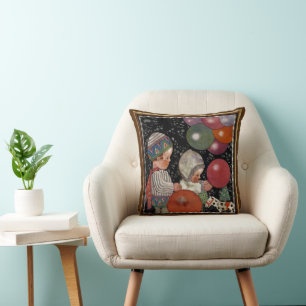 Vintage Children Birthday Party, Balloons and Toys Cushion