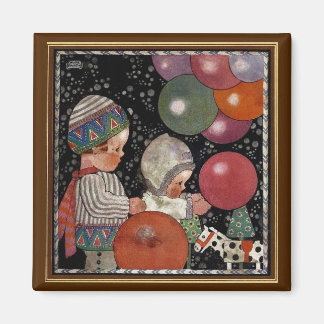 Vintage Children Birthday Party, Balloons and Toys Magnet (Front)