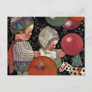 Vintage Children Birthday Party, Balloons and Toys Postcard