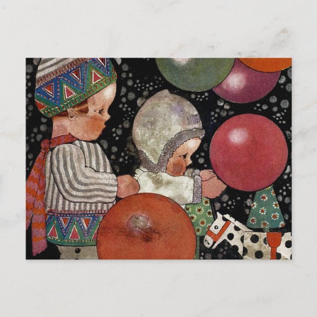 Vintage Children Birthday Party, Balloons and Toys Postcard (Front)
