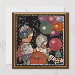 Vintage Children Birthday Party Balloons Toys Fun! Invitation