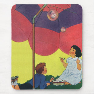 Vintage Children Blowing Bubbles Under an Umbrella Mouse Mat