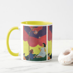 Vintage Children Blowing Bubbles Under an Umbrella Mug