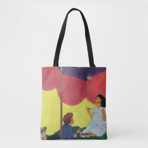 Vintage Children Blowing Bubbles Under an Umbrella Tote Bag