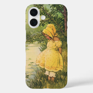 Vintage Children, Boy and Girl Playing by Creek iPhone 16 Case