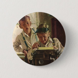 Vintage Children Boy Newspaper Journalists, Writer 6 Cm Round Badge