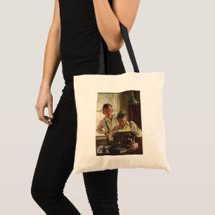 Vintage Children Boy Newspaper Journalists, Writer Tote Bag
