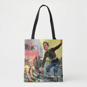 Vintage Children, Boy Safety Patrol Helping Girl Tote Bag