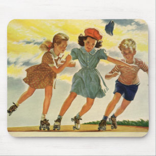Vintage Children, Boys Girls Fun Roller Skating Mouse Mat