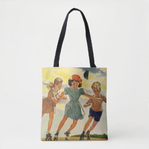 Vintage Children, Boys Girls Fun Roller Skating Tote Bag