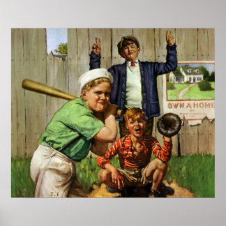 Vintage Children Boys Sports Baseball Player Game Poster
