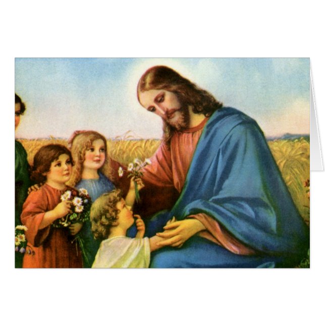 Vintage Children Bring Flowers to Jesus Christ (Front Horizontal)