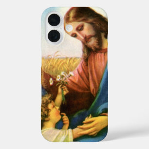 Vintage Children Bring Flowers to Jesus Christ iPhone 16 Case