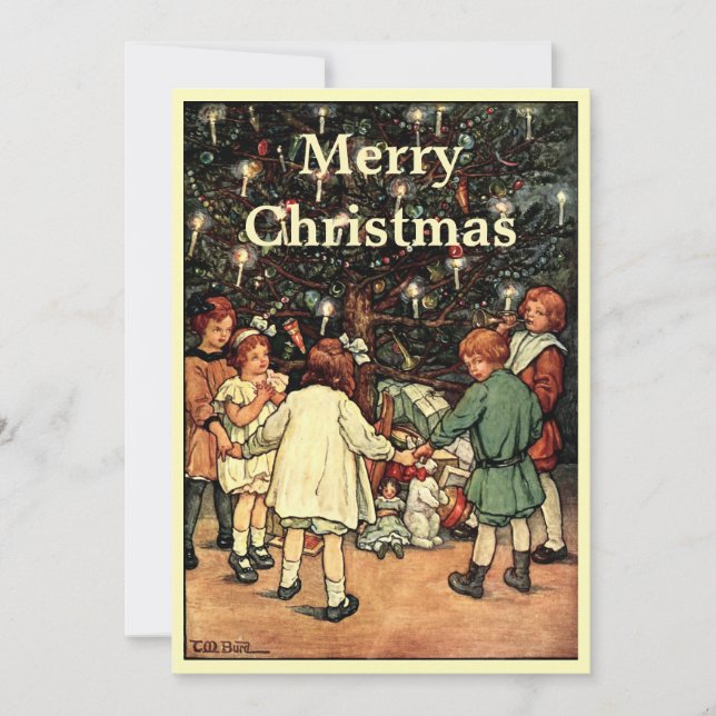 Vintage Children & Christmas Tree Holiday Card (Front)