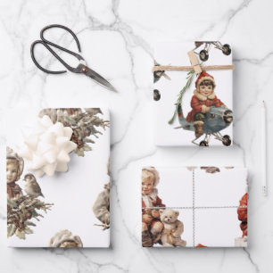 Vintage  Children Christmas  Wrapping Paper Sheet