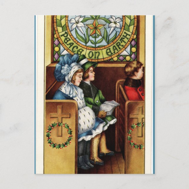 Vintage Children Church Peace on Earth Christmas Postcard (Front)