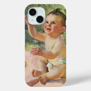 Vintage Children, Cute Baby Girl on a Pink Blanket iPhone 15 Case