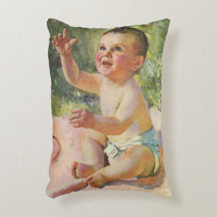 Vintage Children, Cute Baby Girl on a Pink Blanket Decorative Cushion