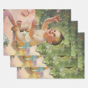 Vintage Children, Cute Baby Girl on a Pink Blanket Wrapping Paper Sheet