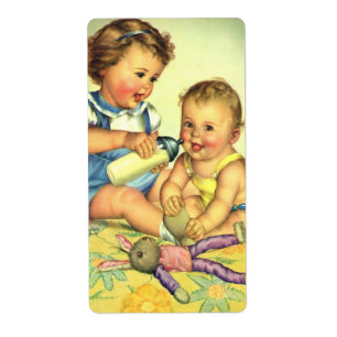 Vintage Children, Cute Happy Toddlers Smile Bottle