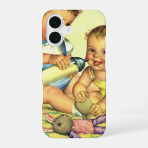 Vintage Children, Cute Happy Toddlers Smile Bottle iPhone 16 Case