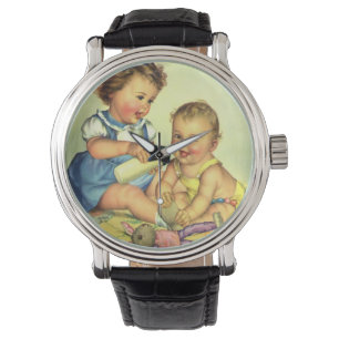 Vintage Children, Cute Happy Toddlers Smile Bottle Watch