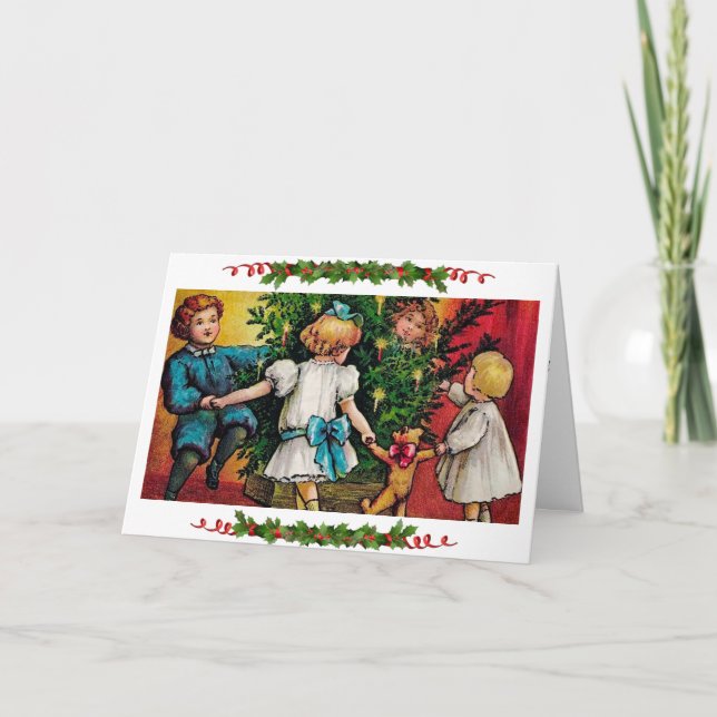 Vintage Children Dance Around Tree Christmas Card (Front)