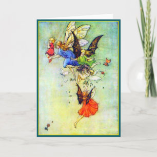 Vintage Children & Faerie Drawing - Greeting Card