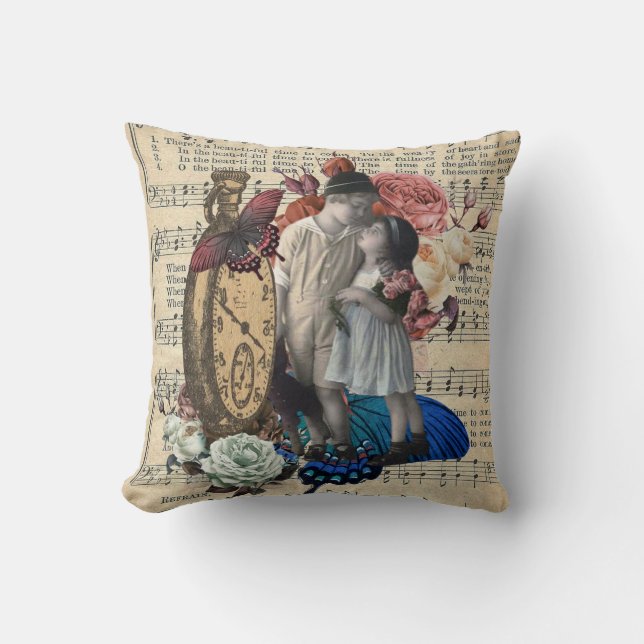 Vintage Children & Floral Collage  Cushion (Front)