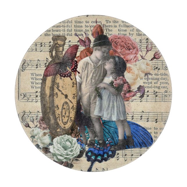 Vintage Children & Floral Collage  Cutting Board (Front)