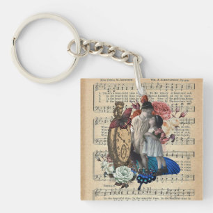 Vintage Children & Floral Collage  Key Ring