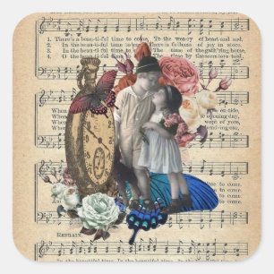 Vintage Children & Floral Collage Square Sticker