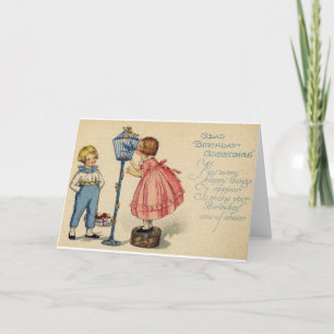 Vintage Children Glad Birthday Greetings Card