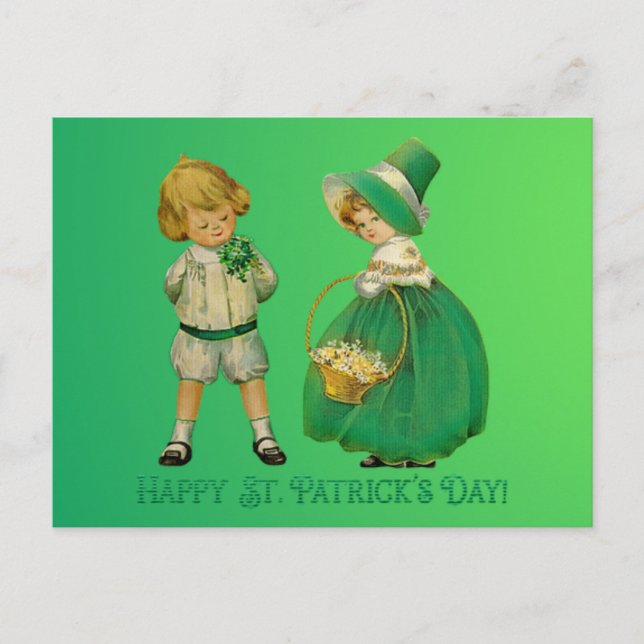 Vintage Children Happy St. Patrick's Day Postcard (Front)