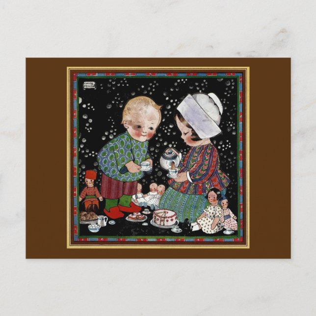 Vintage Children Having a Pretend Tea Party Postcard (Front)