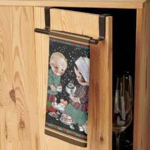 Vintage Children Having a Pretend Tea Party Tea Towel