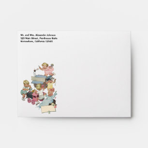 Vintage Children Having Fun Playing w Toy Trains Envelopes