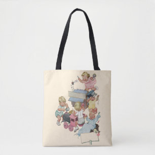 Vintage Children Having Fun Playing w Toy Trains Tote Bag